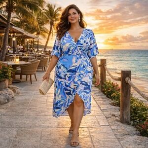Lezat Floral Wrap Midi Dress NWT | Size XL | Resort & Cruise Ready
